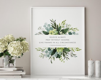 1 Tesalonicenses 5:16-18 ¡Alégrense siempre! Versículo bíblico para imprimir en la pared, descarga de las Escrituras, impresión de las Escrituras con motivos vegetales, 8x10, 11x14, 16x20, A3