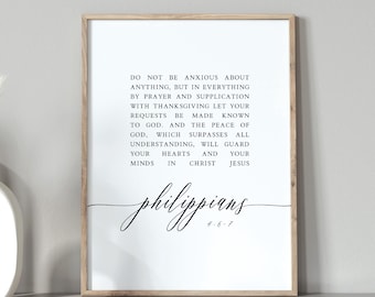 Filipenses 4:6-7: No se angustien. Descarga de la impresión de las Escrituras, arte de pared imprimible, regalo cristiano, Escritura grande, 8x10, 11x14, 16x20, 20x30.