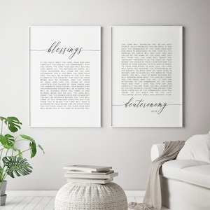 Deuteronomy 28:1-14 Blessings Bible Verse Wall Art, Printable Wall Art, Christian Wall Decor, Set of 2 Scripture Digital Print, 24x36, 18x24