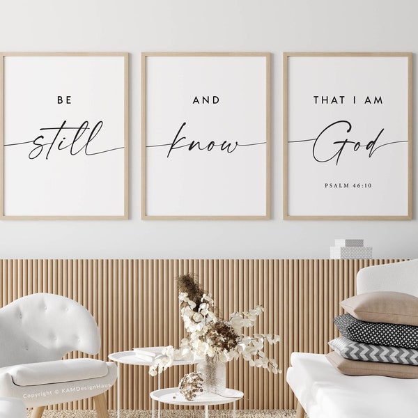 Psaume 46:10 Be Still Bible Verse Printable Wall art, Set of 3 Scripture Download, Christian Wall Decor, 11x14, 16x20, 18x24, 20x30, A3, A1