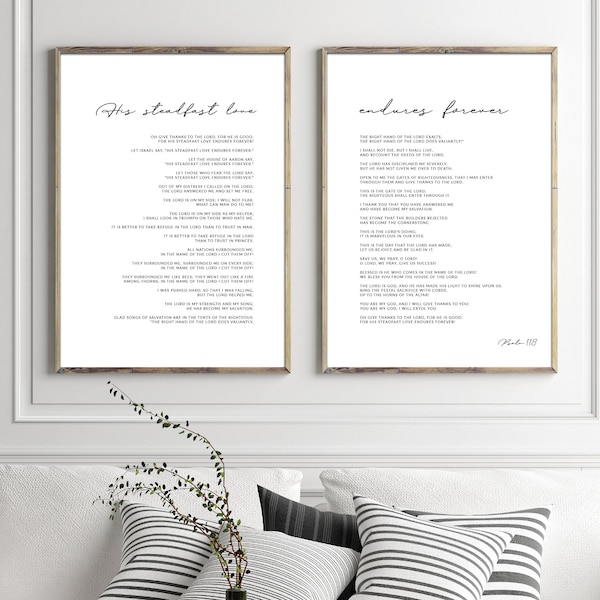 Psalm 118 His Steadfast Love Bible Verse Printable Wall Art, Set of 2 Scripture Digital Print, Christian Decor, 16x20, 18x24, 24x36, A2, A1