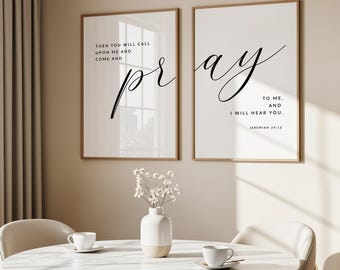Jeremiah 29:12 Pray To Me Bible Verse Wall Art, Set of 2 Scripture Digital Download, Bible Verse Printable, Church Decor 18x24, 16x20, 11x14