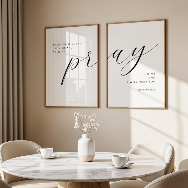 Jeremiah 29:12 Pray To Me Bible Verse Wall Art, Set of 2 Scripture Digital Download, Bible Verse Printable, Church Decor 18x24, 16x20, 11x14