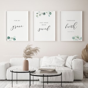 Set of 3 Ephesians 2:8 By Grace Through Faith Bible Verse Wall Art, Printable Wall Art, Scripture Digital Download, Bible Verse Print