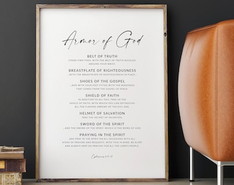 Ephesians 6:14-18 Armor Of God Scripture Printable Wall Art, Bible Verse Print Download, Christian Print, 8x10, 11x14, 16x20, 18x24, A3, A1