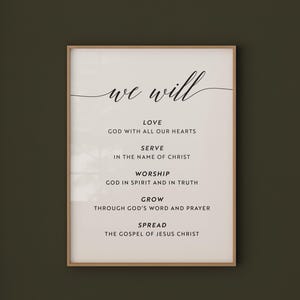 Oświadczenie o misji do druku, Chrześcijańskie wartości domowe, Sztuka ścienna, Zasady rodzinne do pobrania, Sztuka ścienna do kościoła, 11x14, 16x20, 18x24, 24x36, A1