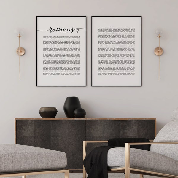 Romans 8 Bible Verse Wall Art, Printable Wall Art, Set of 2 Scripture Digital Download, Large Bible Verse 24x36, 18x24, 16x20, 11x14, A1, A2