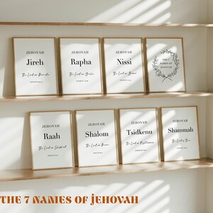 Paquete de los 7 Nombres de Dios, Arte mural imprimible con versículos bíblicos, Juego de 8 láminas cristianas para descargar, Jehová Jireh, Decoración para iglesias, Varios tamaños