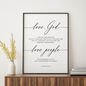 Matthew 22:37-39 Love God Love People Bible Verse Wall Art, Scripture Poster Download, Scripture Printable Wall Art, Church Wall Art