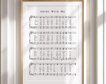 Partitura del himno «Abide With Me», arte mural imprimible, decoración cristiana para piano, descarga de láminas cristianas, arte para himnarios, 8x10, 11x14, 16x20, 24x36