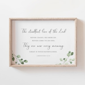 Lamentations 3:22-23 Great Is Your Faithfulness Bible Verse Printable Wall Art, Horizontal Scripture Print Download