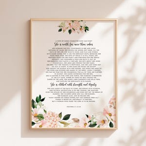 Proverbs 31:10-30 A Wife Of Noble Character Bible Verse Print, Printable Wall Art, Floral Scripture Print Download, Gift for Mothers