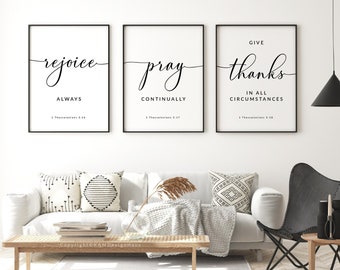 1 Thessalonians 5:16-18 Rejoice Pray Give Thanks Bible Verse Printable Wall Art, Set of 3 Scripture Digital Print, Christian Gifts