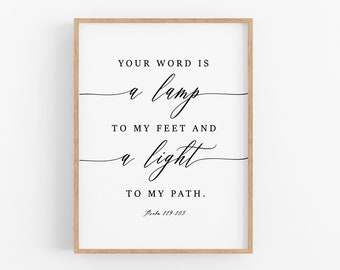 Psalm 119:105 Your Word Is A Lamp Bible Verse Wall Art, Printable Wall Art, Scripture Digital Print, Bible Verse Quotes, 8x10, 11x14, 16x20