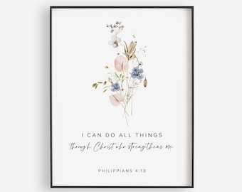 Filippesi 4:13 Posso fare ogni cosa in Cristo Versetto della Bibbia Arte murale, Arte murale stampabile, Decorazione murale cristiana, Stampe digitali delle Scritture