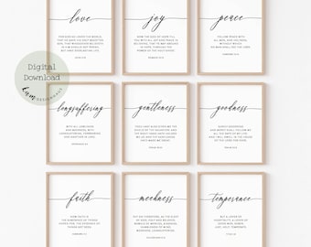 ガラテヤ人への手紙 5:22-23 KJV 聖霊の実聖書一節セット、聖書プリントダウンロード、印刷可能な壁アート、教会装飾、8x10、11x14、A3
