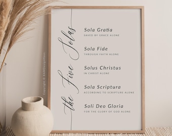 The Five Solas, Christian Wall Art, Printable Wall Art, Housewarming Gift, Christian Print Download, 8x10, 11x14, 16x20, 24x36, A3, A1