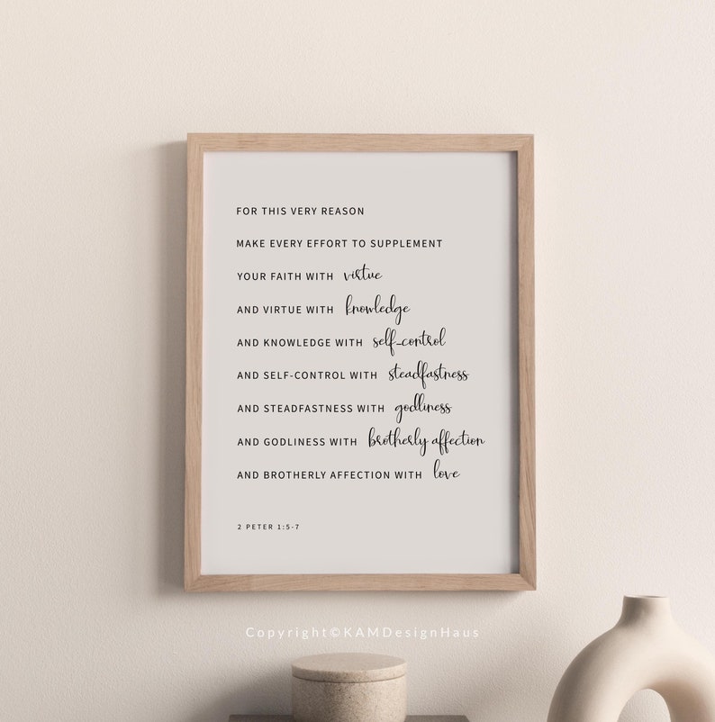 2 Petrus 1:5-7 Bijbelvers Muurdecoratie, Printbare Muurdecoratie, Christelijke Muurdecoratie, Bijbeltekstposter Download, 8x10, 11x14, 16x20, 20x30, A3, A4 afbeelding 2