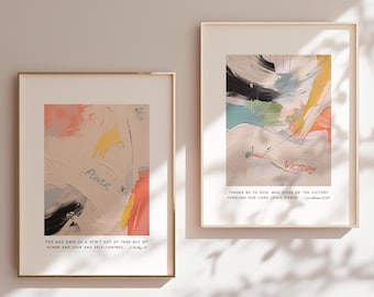 Modern Christian Wall Art - Set of 2 Bible Verse Prints | 2 Timothy 1:7  | Colorful Scripture Printable Wall Art | Christian Home Decor