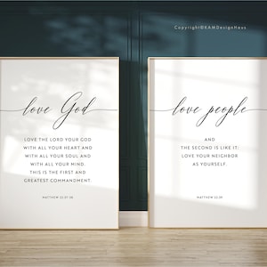 Matthew 22:37-39 Set of 2 Bible Verse Wall Art, Printable Wall Art, Church Wall Decor, Scripture Digital Print, Christian Print Download