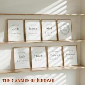 The 7 Names of God Bundle, Bible Verse Printable Wall Art, Set of 8 Christian Print Download, Jehovah Jireh, Church Decor, Various Sizes