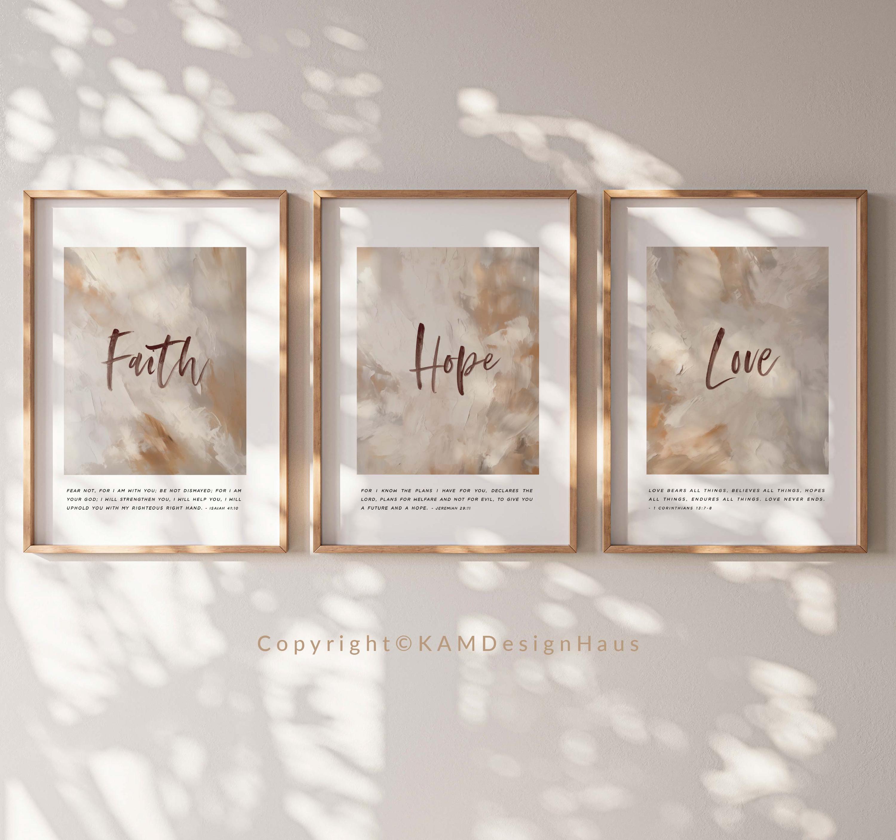 Faith Hope Love Bible Verse Wall Art Set of 3, Christian Abstract ...