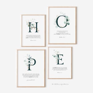 Conjunto de 4 arte de parede de versículos da Bíblia HOPE, Romanos 15:13 para impressão de versículos da Bíblia, arte de parede de escrituras, decoração de parede de versículos da Bíblia, 8x10, 11x14, 16x20, A3