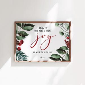 Lucas 2:10 Joy Christmas Bible Verse Card Descargar, Joy Printable Wall Art, Decoración de la pared de Navidad, Regalo de Navidad, 4x6, 8x10, 11x14, 16x20, A4