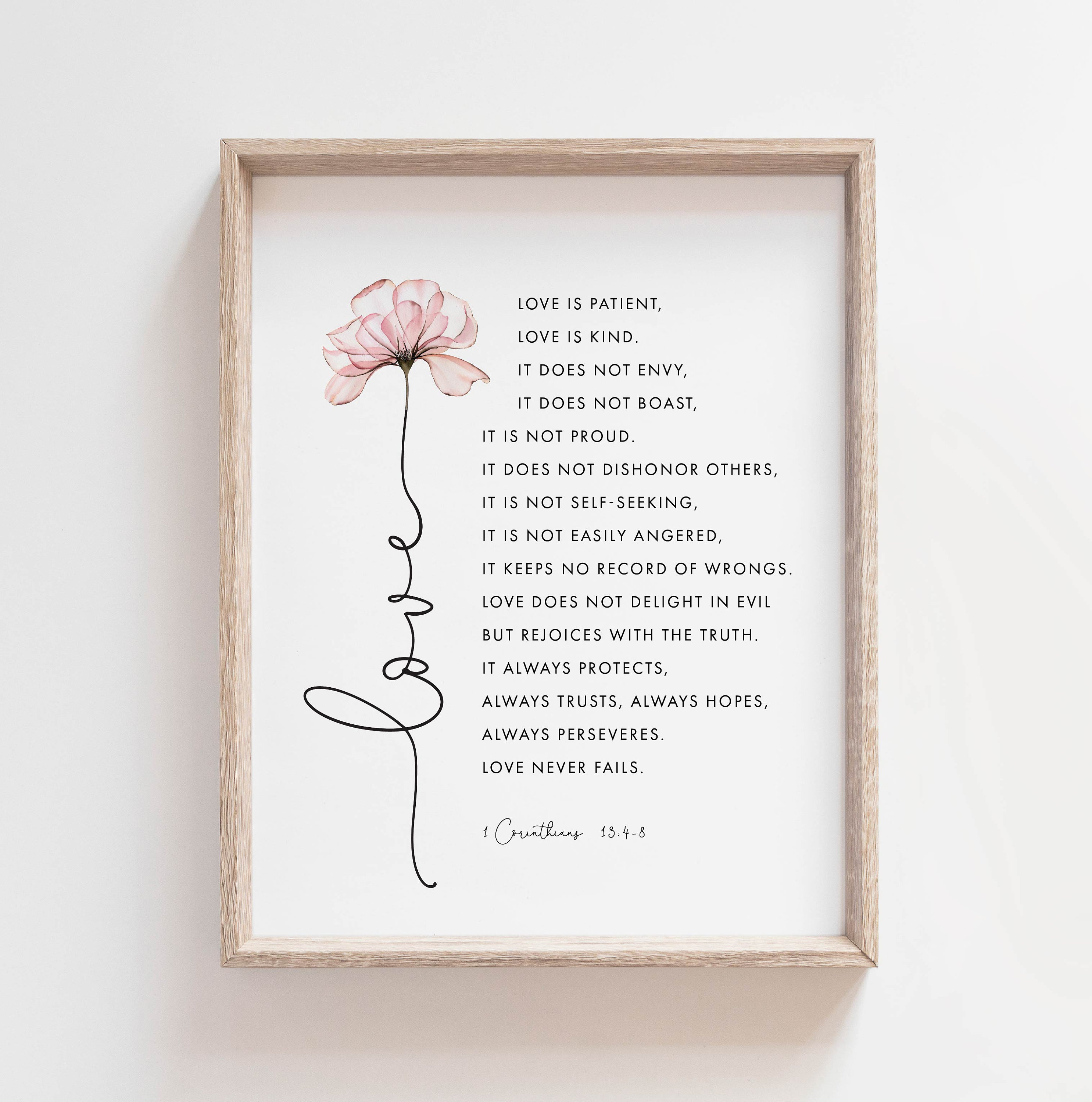 1 Corinthians 13:4-8 Love Flower Printable Wall Art, Scripture