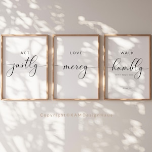 Micah 6:8 Walk Humbly Bible Verse Wall Art, Set of 3 Scripture Print Download, Bible Verse Printable Wall Art, 11x14, 16x20, 20x30, A3, A1