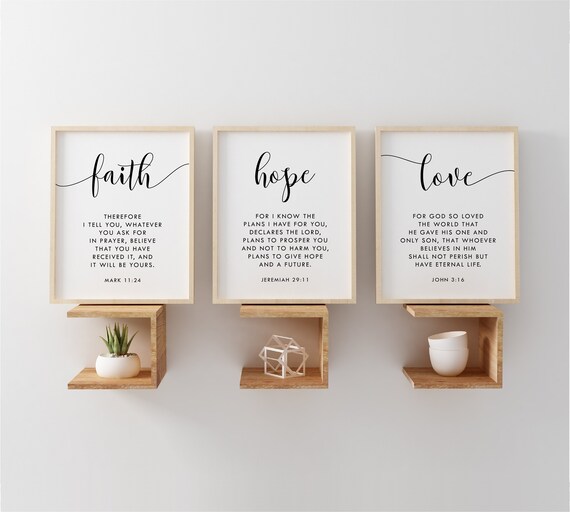 Bible Verse Wall Art Minimalist Scripture Wall Decor Set of 3 Faith Hope Love Print