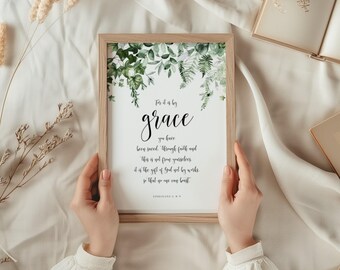 Ephesians 2:8-9 by Grace Bible Verse Wall Art, Scripture Printable