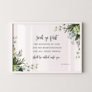 Matthew 6:33 KJV Bible Verse Wall Art, Printable Wall Art, Greenery Scripture Print Download, 4x6, 8x10, 11x14, 16x20, 24x36, A2, A3, A4