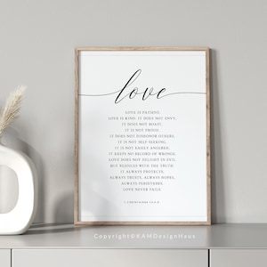 1 Corinthians 13:4-8 Love Never Fails Bible Verse Wall Art, Printable Wall Art, Large Scripture Dital Print, Christian Gifts for Wedding