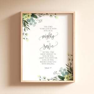 Zephaniah 3:17 Mighty To Save Bible Verse Wall Art, Printable Wall Art, Large Scripture Digital Print, Bible Verse NIV 1984, 16x20, 11x14