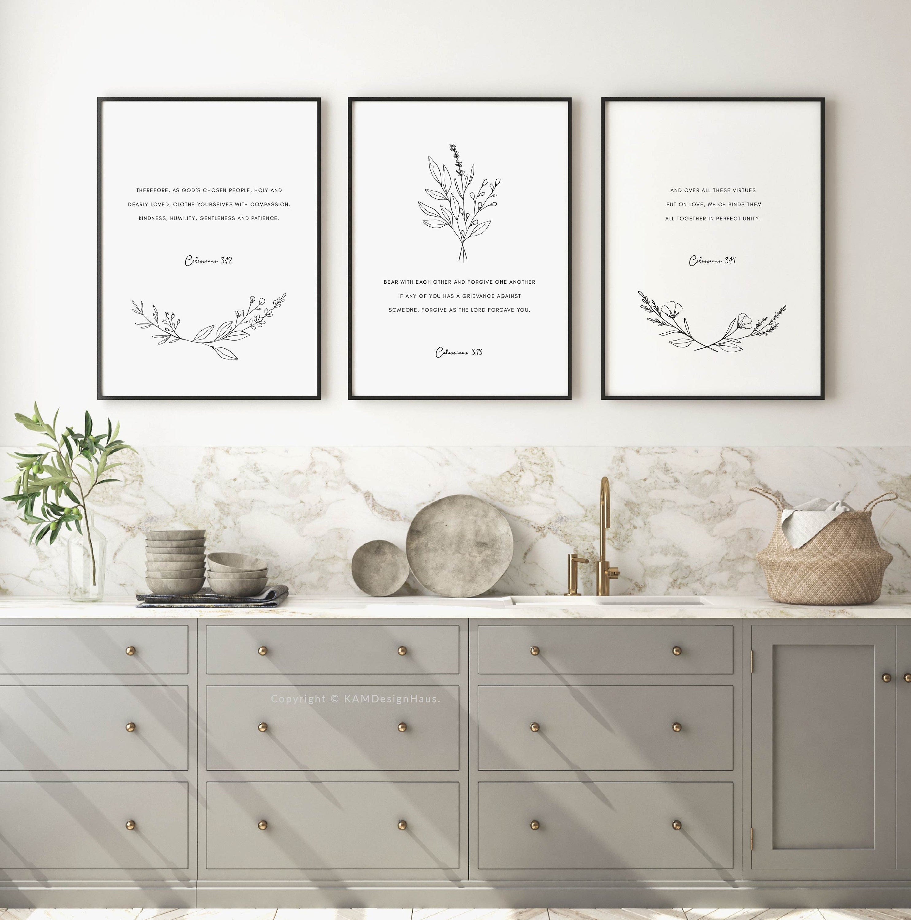 Colossians 3:12-14 Set of 3 Bible Verse Printable Wall Art, Modern ...