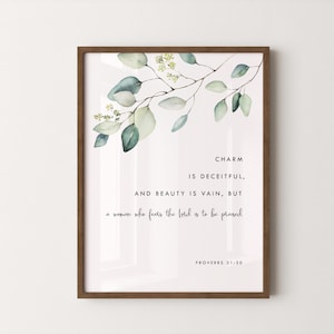 Spreuken 31:30 Moederdag Bijbelvers print, afdrukbare wanddecoratie, digitale Bijbeltekst print, Bijbelvers wanddecoratie, 5x7, 8x10, 11x14, A3