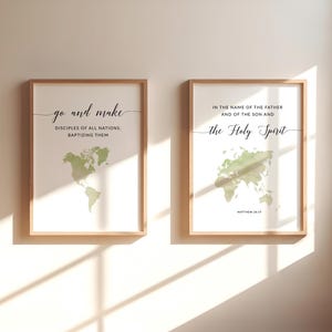 Matthieu 28:19 Allez et faites des disciples, lot de 2 impressions murales, versets bibliques, carte du monde chrétien, grande impression numérique des Écritures