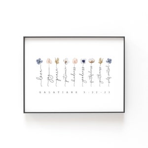 Galatians 5:22-23 Fruit of the Spirit Printable Wall Art, Scripture Print Download, Horizontal Bible Verse, 4x6, 8x10, 11x14, 16x20, A3, A4