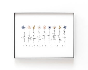 Galatians 5:22-23 Fruit of the Spirit Printable Wall Art, Scripture Print Download, Horizontal Bible Verse, 4x6, 8x10, 11x14, 16x20, A3, A4