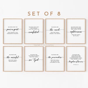 Set of 8 The Beatitudes, Matthew 5:3-10 Bible Verse Wall Art, Printable Wall Art, Scripture Digital Print, 8x10, 11x14, 12x12, 16x20, A3