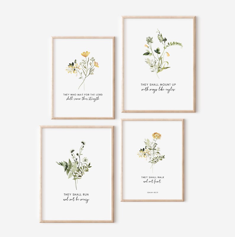 Isaiah 40:31 Renew Their Strength Bible Verse Wall Art, Scripture Digital Print, Set Of 4 Printable Bible Verse, 8x10, 11x14, 16x20, A3, A4 image 2