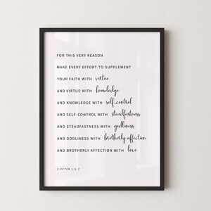 2 Petrus 1:5-7 Bijbelvers Muurdecoratie, Printbare Muurdecoratie, Christelijke Muurdecoratie, Bijbeltekstposter Download, 8x10, 11x14, 16x20, 20x30, A3, A4 afbeelding 3