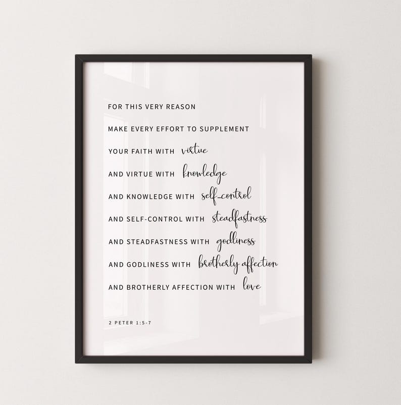 2 Petrus 1:5-7 Bijbelvers Muurdecoratie, Printbare Muurdecoratie, Christelijke Muurdecoratie, Bijbeltekstposter Download, 8x10, 11x14, 16x20, 20x30, A3, A4 afbeelding 3