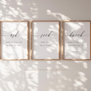 Matthew 7:7 Ask Seek Knock, Scripture Wall Art, Modern Christian Wall Art, Printable Wall Art, 8x10, 11x14, 12x16, 16x20, 18x24, 24x36, A3