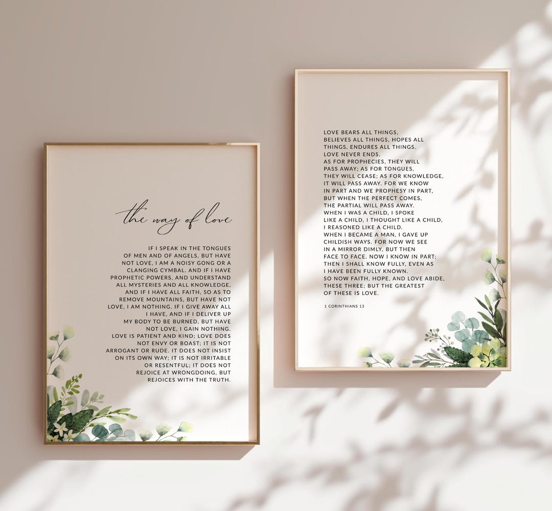1 Corinthians 13 ESV Bible Verse Printable Wall Art, Set of 2 Scripture ...