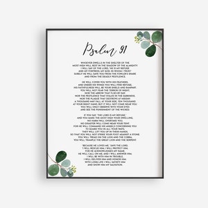 Psalm 91 Bible Verse Wall Art, Printable Wall Art, Bible Verse Digital Print, Christian Gift, Greenery Print, 8x10, 11x14, 16x20, 20x30, A3