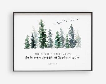 1 John 5:11 His Son Christmas Printables, Christmas Bible Verse Card Download, Christmas Wall Decor, 5x7, 8x10, 11x14, 16x20, 18x24, A3