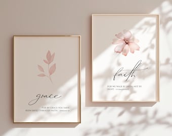 Ephesians 2:8 Grace Faith Bible Verse Printable Wall Art, Set of 2 Scripture Download, Christian Print, 8x10, 11x14, 12x16, 16x20, A3, A2