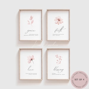 Grace Faith Love Blessings Bible Verse Wall Art, Printable Wall Art, Set of 4 Scripture Download Numbers 6:24, 8x10, 11x14, 12x16, A3